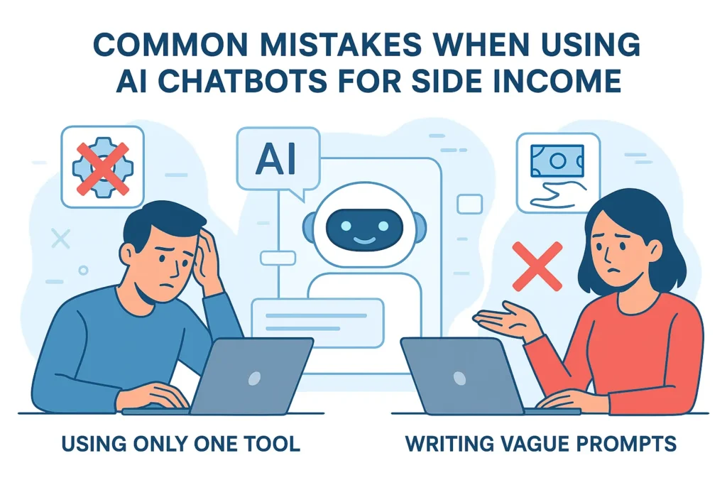 common mistakes  when using Ai chatbots for side income