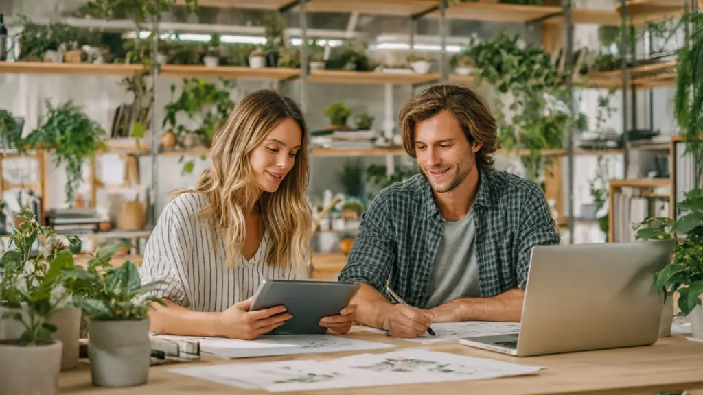 “Male and female models showcasing free printable bundles and affiliate strategy for monetizing Etsy printables.”