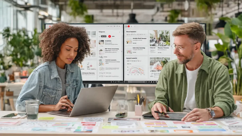 Male and female models using Jasper and Marmalead to optimize Etsy printable listings.